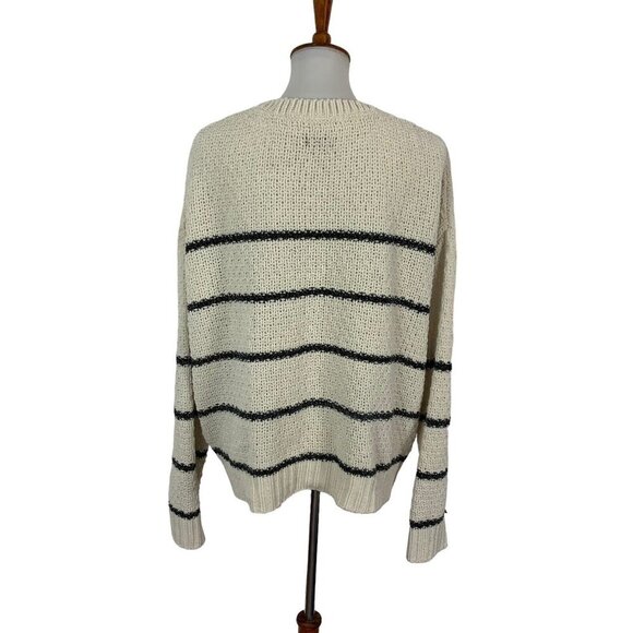 POL Women's Sweater Large Blue Ivory Striped Slouchy Knit Pullover - Picture 3 of 5